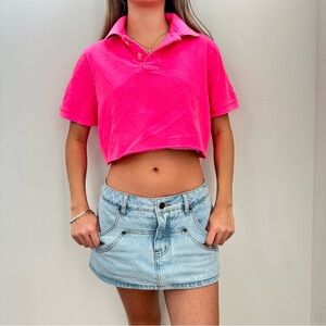 Abercrombie & Fitch Neon pink super-cropped polo
